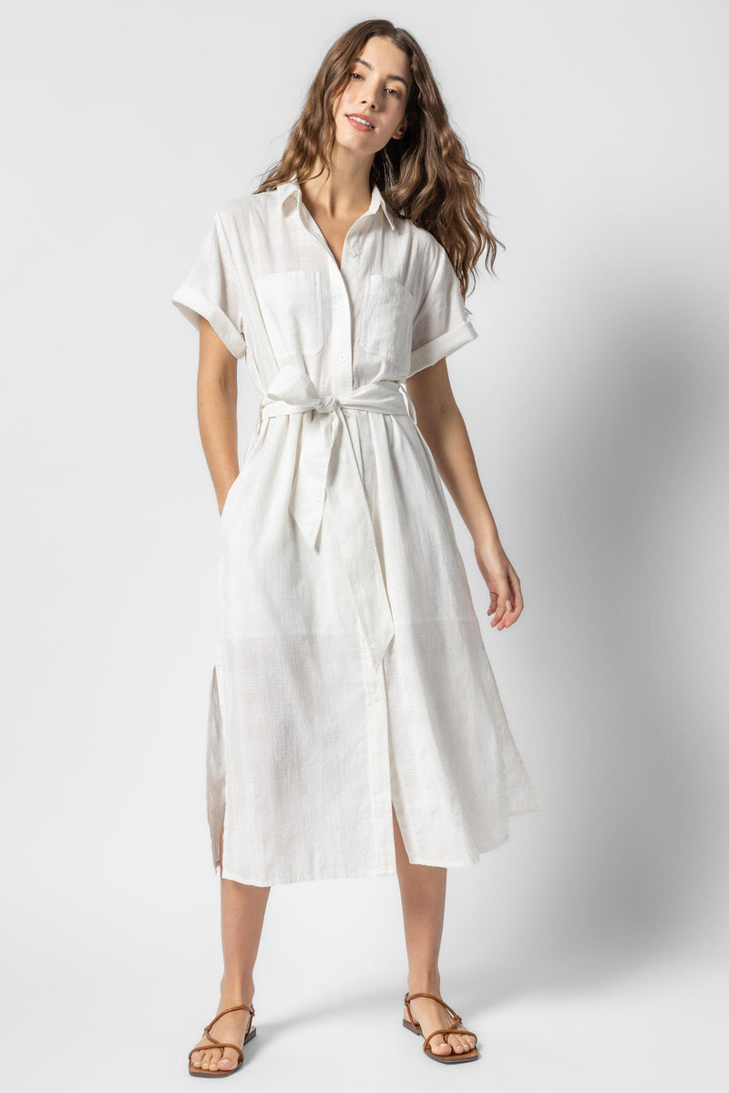 Belted Shirt Dress - White