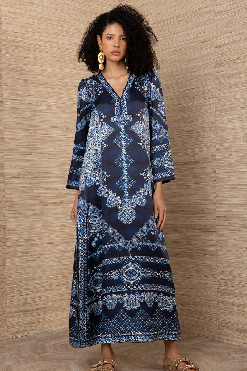 Hale Bob V-Neck Caftan Charmeuse Dress