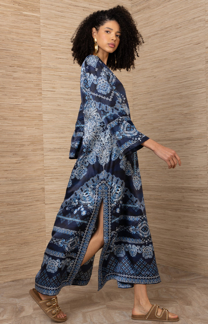 V-Neck Caftan Charmeuse Dress