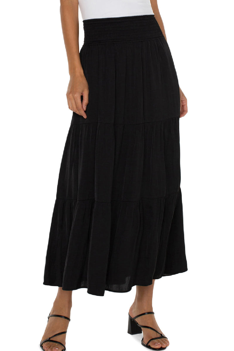 Tiered Maxi Skirt With Smock Waist - Black