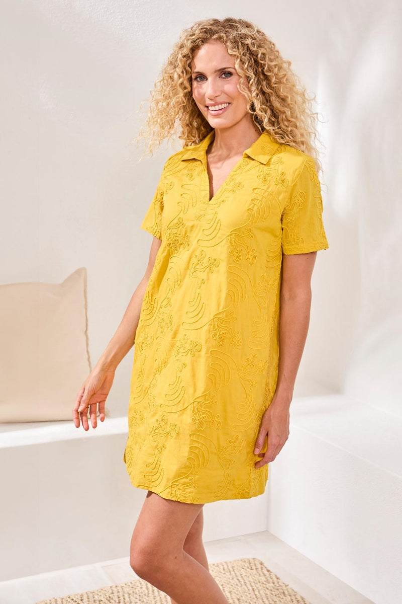 TRIBAL SHORT SLEEVE V NECK TUNIC DRESS