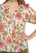 Floral Short Sleeve Button Front Top - Floral