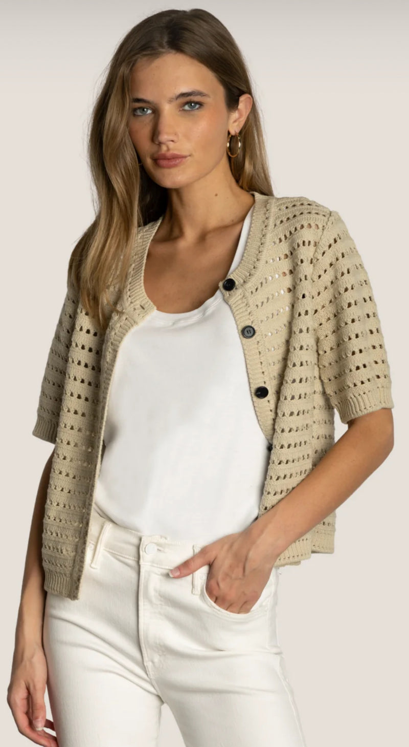 Crochet Short Slv Cardi - Oatmeal