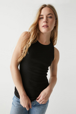 Halley Ribbed Tank with Ruched Sides - Black