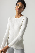 Long Sleeve Raw Edge Crew - White