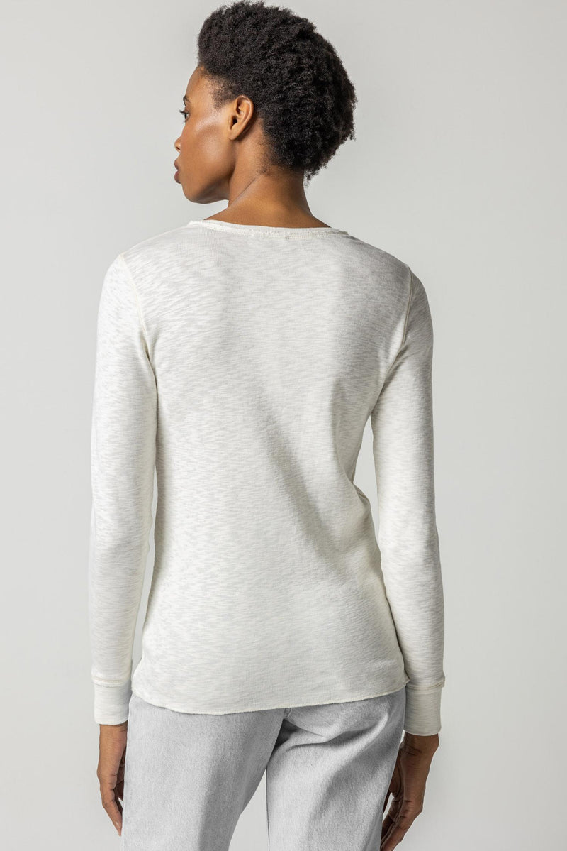 Long Sleeve Raw Edge Crew - White