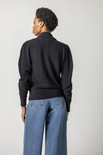 Long Sleeve Crossed V-Neck Sweater - Black