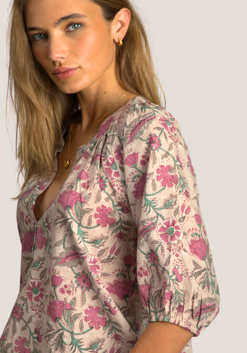 Eden Jolie Floral Blouse - Khaki/Pink
