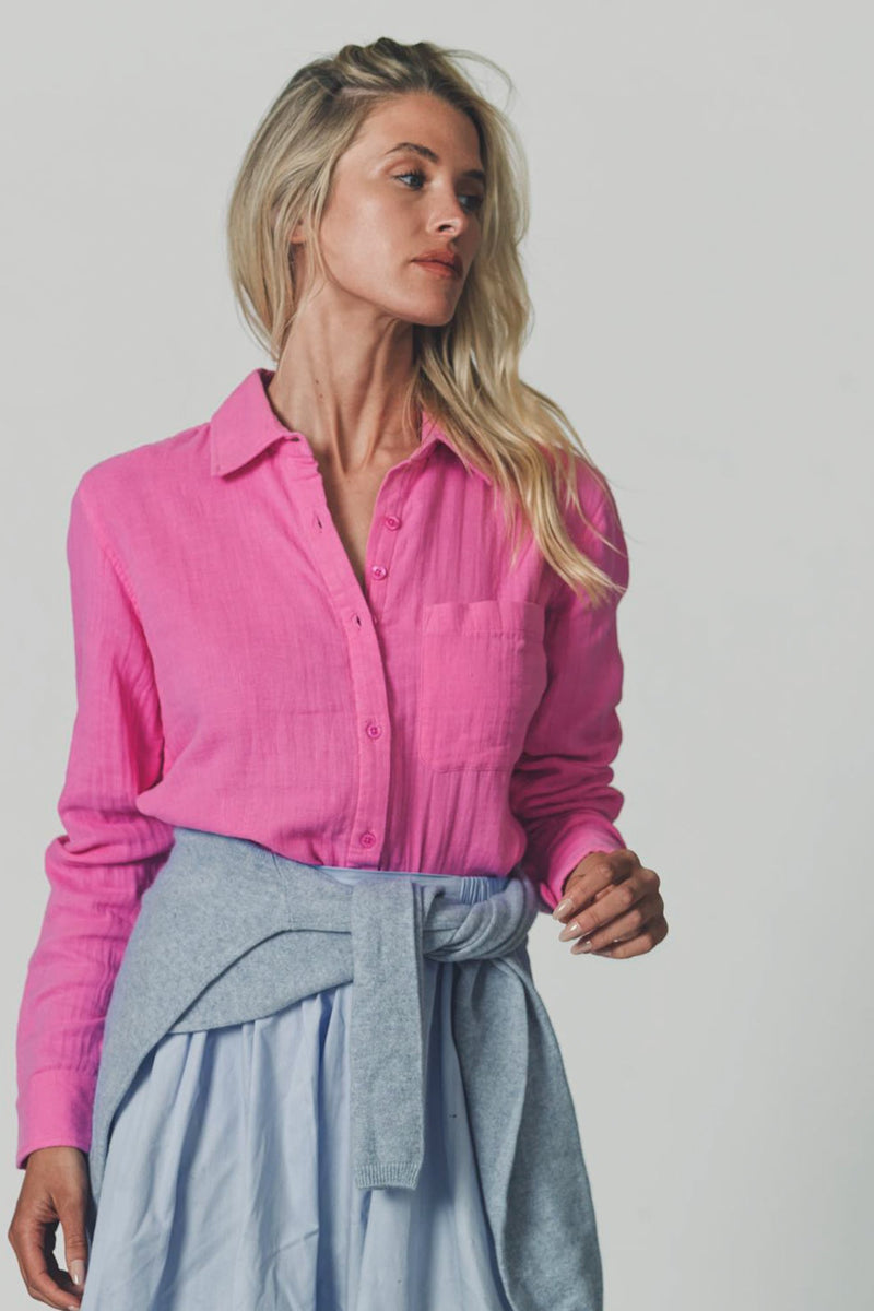 The Shirt Super Relaxed Boyfriend Gauze Blouse - Shocking Pink