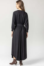 Full Sleeve V-Neck Maxi Dress - Black