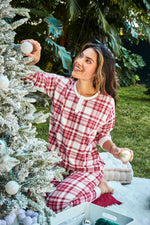 Full Of Holiday Spirit Plaid Jam Pant - Ivory/Red