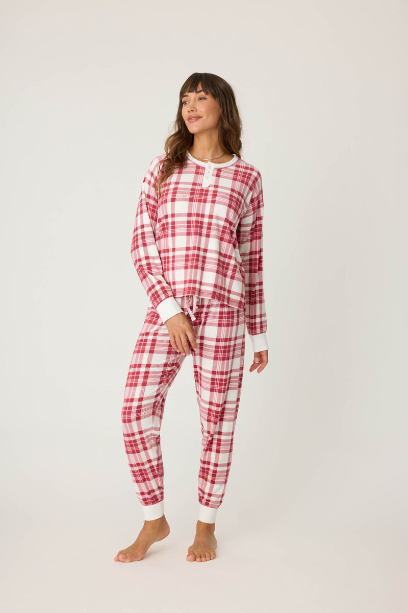 Full Of Holiday Spirit Plaid Jam Pant - Ivory/Red