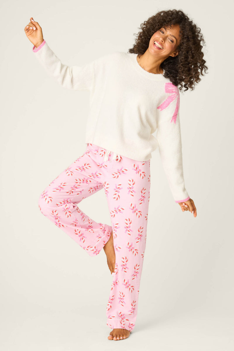 Sweeter Than Sugar Bow Print Sweater - Ivory/Pink