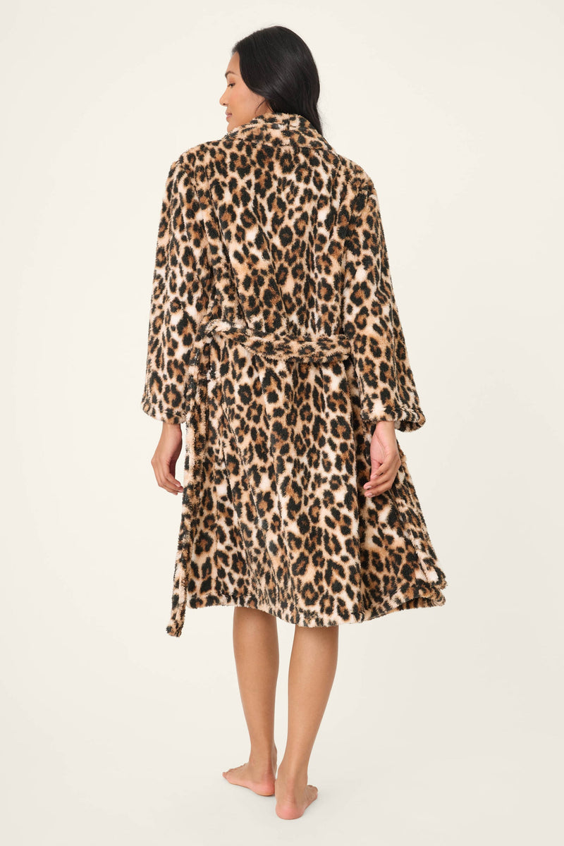 Leopard Print Plush Robe - Black Print