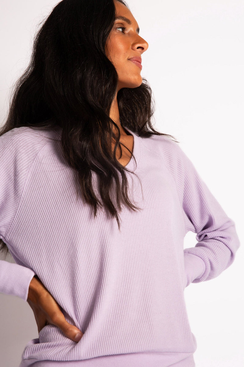 Textured Essentials Long Sleeve V - Gentle Lavender