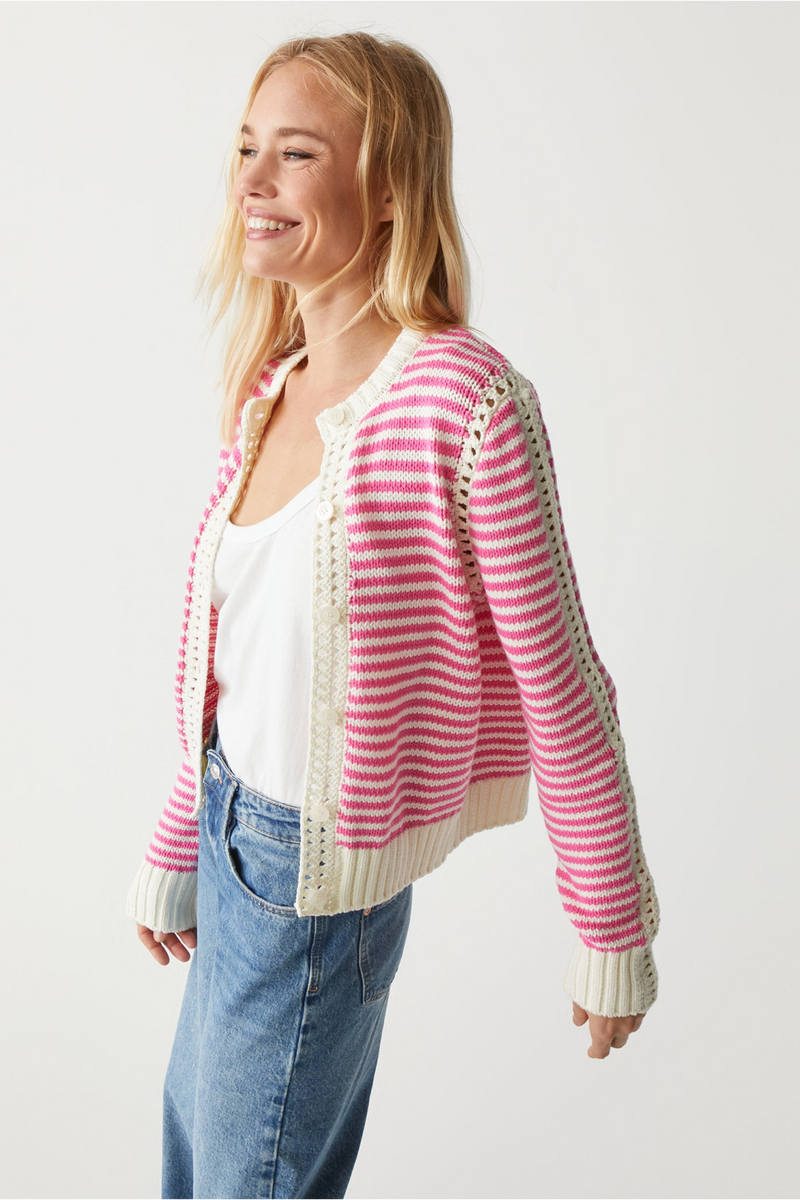 Adaline Sweater Cardigan - Flamingo Stripe