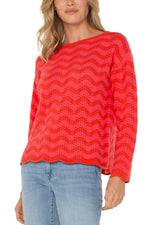 Boatneck Scallop Hem Sweater - Pink/Red