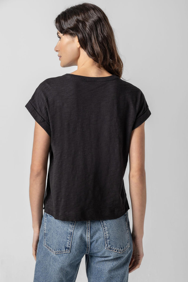 Loose Knit Slub Boxy Crew - Black