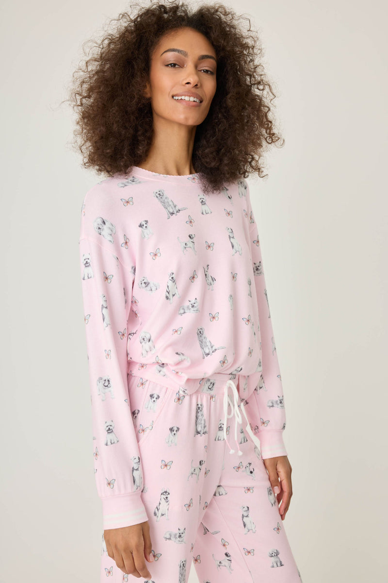 Butterfly Grove Long Sleeve Top - Pink Tint