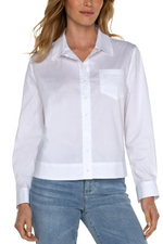 Button Front Shirt With Elastic - White