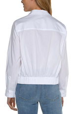 Button Front Shirt With Elastic - White