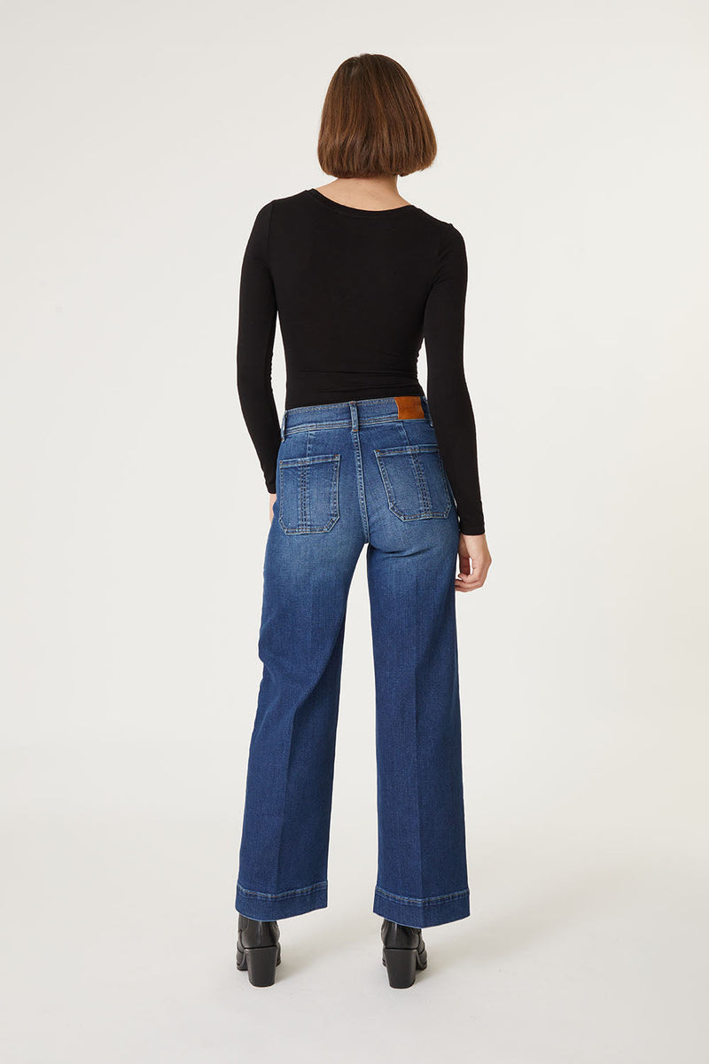 Camille Exposed Button Fly Wide Leg - Puddle Jumper