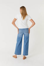Camille Exposed Button Fly Wide Leg - Light Blue