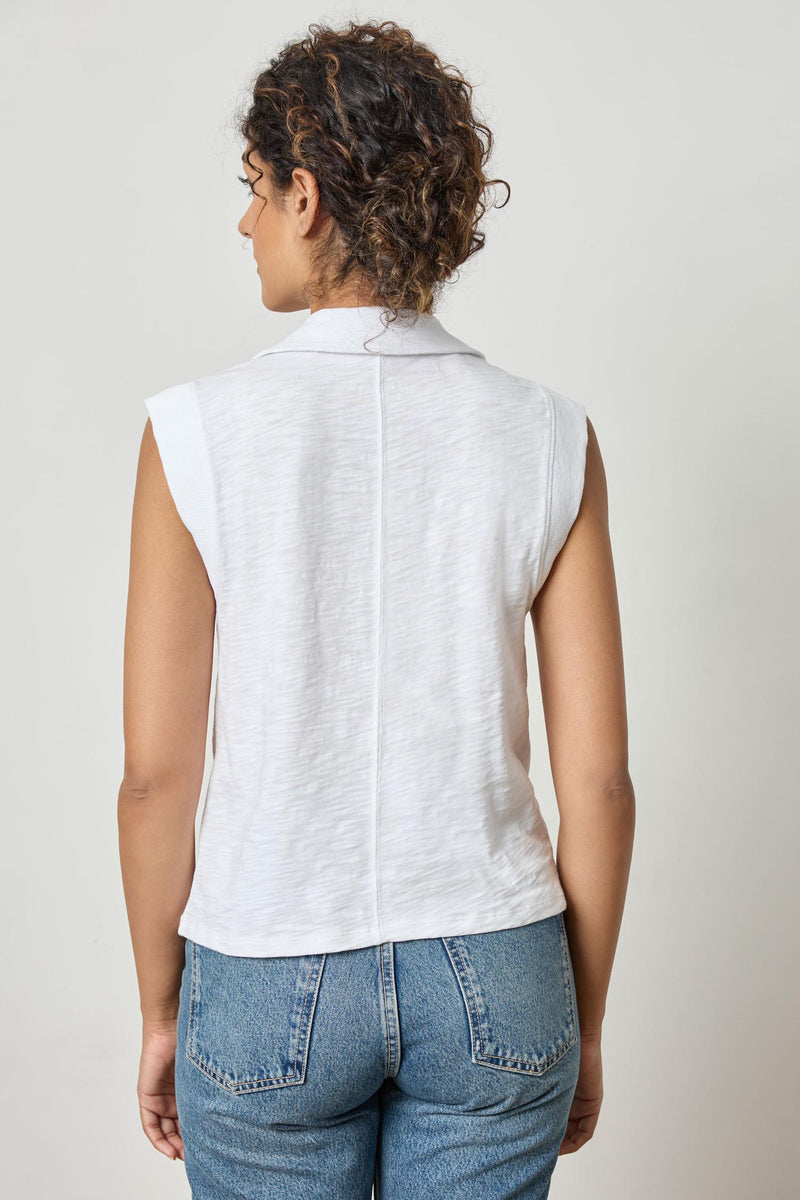 Slub Cap Sleeve Polo Top- White