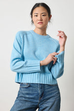 Cashmere Saddle Sleeve Crewneck Sweater - Mystic Blue