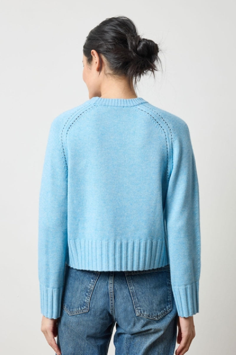 Cashmere Saddle Sleeve Crewneck Sweater - Mystic Blue