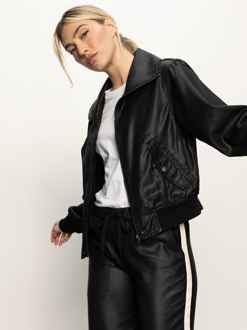 Coated Twill Bomber - Black