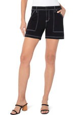 Contrast Stitch Utility Shorts - Black