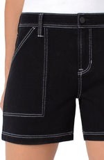 Contrast Stitch Utility Shorts - Black