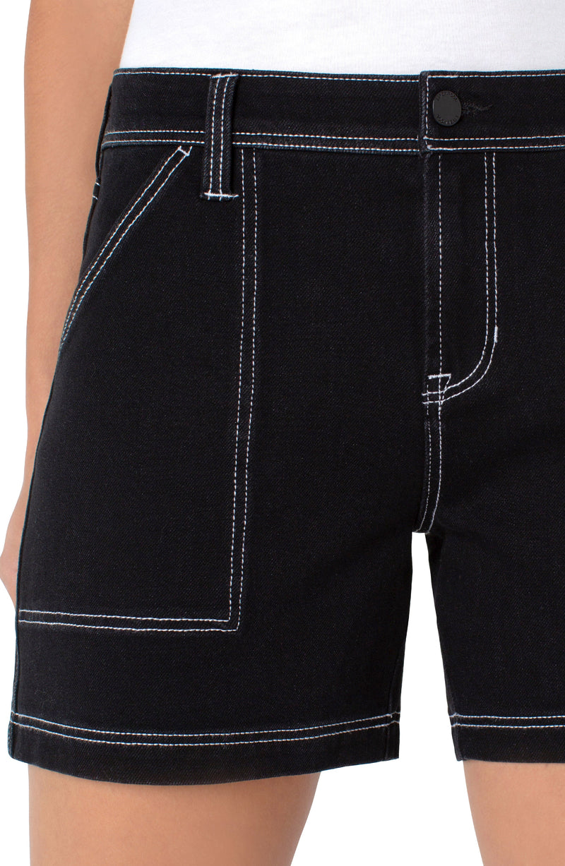 Contrast Stitch Utility Shorts - Black