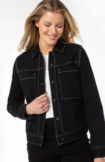 Utility Trucker Jacket With Contrast Stitching - Black