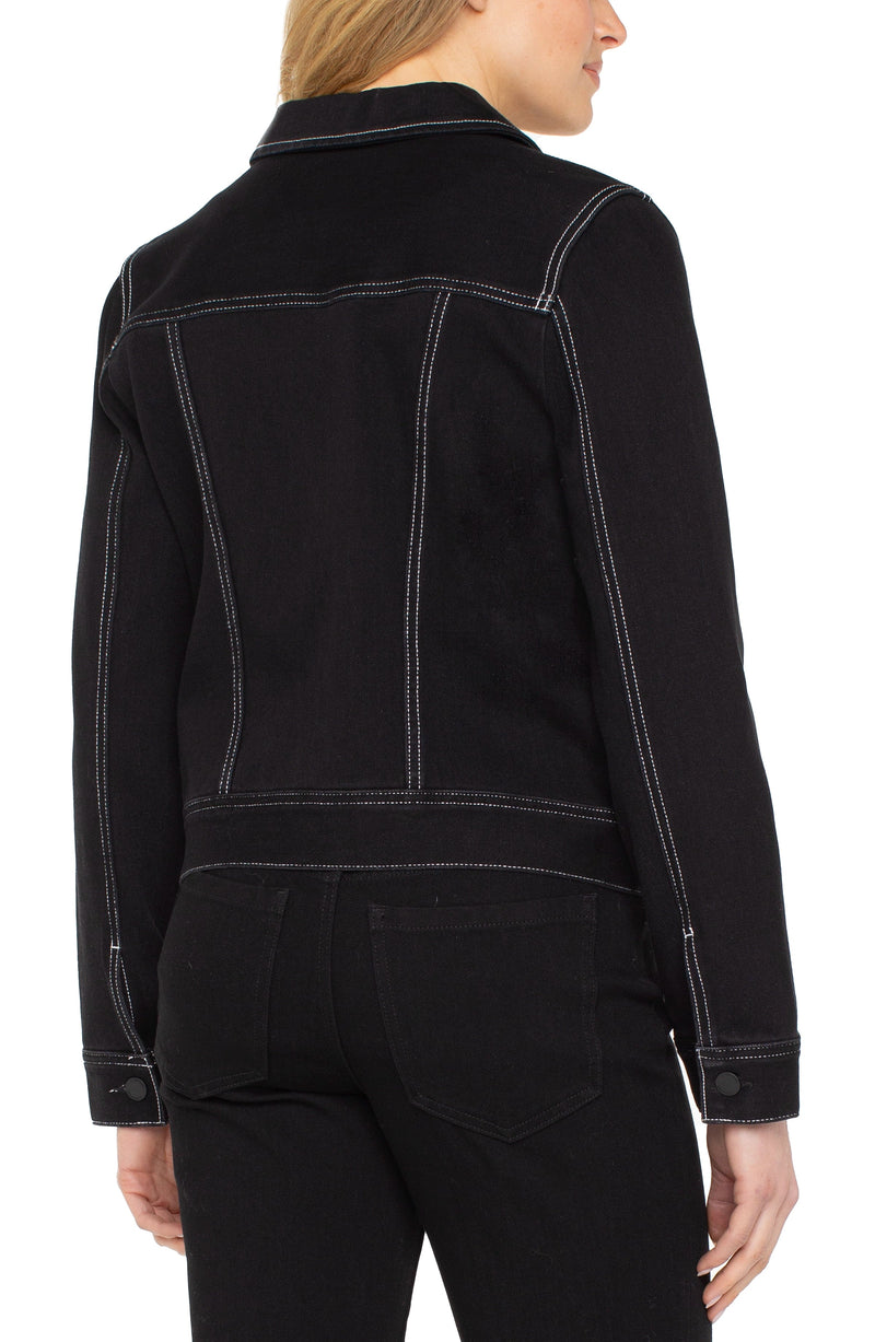 Utility Trucker Jacket With Contrast Stitching - Black