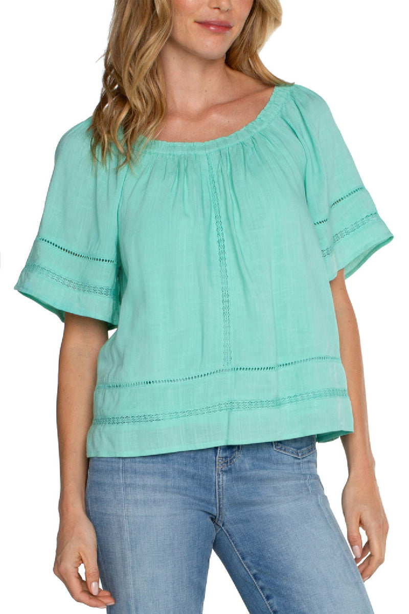 Cropped Bell Sleeve Top With Lace - Mint