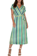 Stripe Dolman Wrap Front Dress - Teal Multi