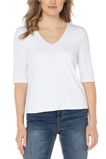 Double Layer V-Neck  1/2 Sleeve - Cream
