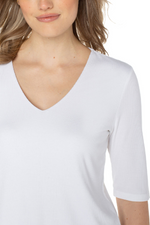 Double Layer V-Neck  1/2 Sleeve - Cream