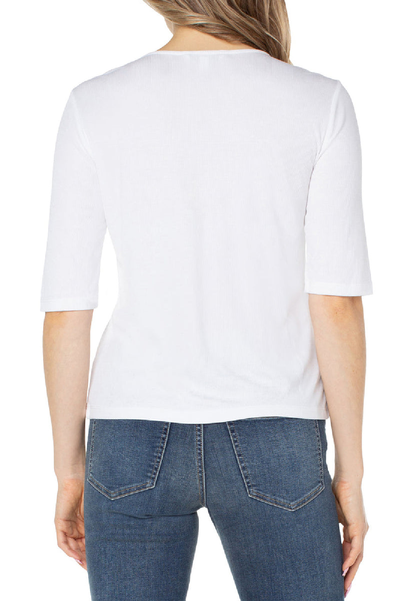 Double Layer V-Neck  1/2 Sleeve - Cream