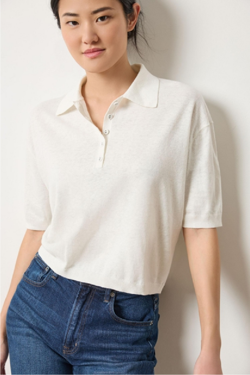 Drop Shoulder Polo Sweater - Pearl