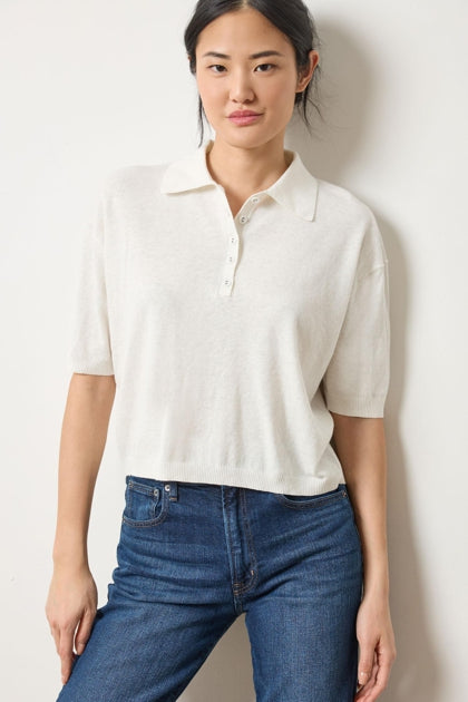 Drop Shoulder Polo Sweater - Pearl