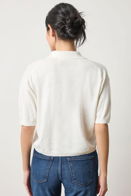 Drop Shoulder Polo Sweater - Pearl