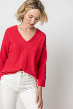 Drop Shoulder V - Cerise