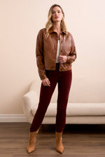 Button Front Faux Leather Jacket - Ginger