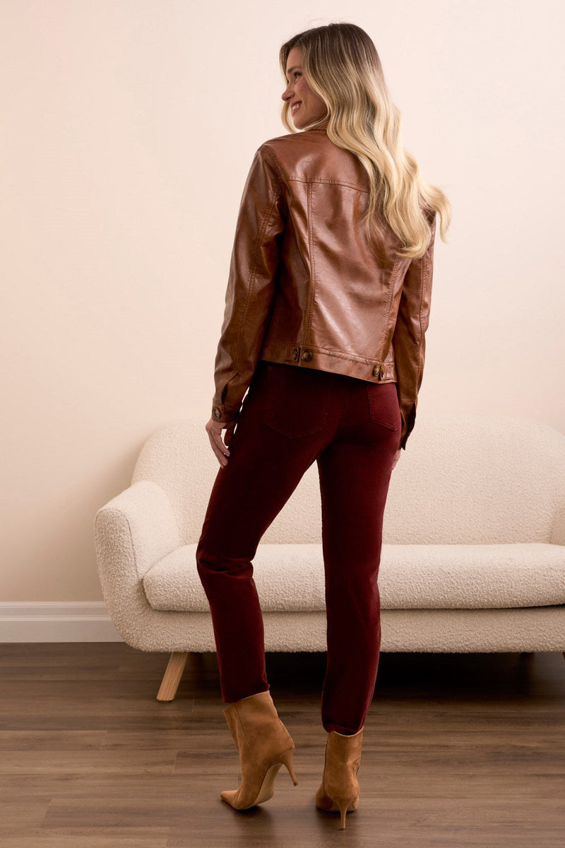 Button Front Faux Leather Jacket - Ginger