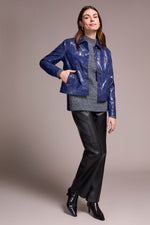 Button Front Faux Leather Jacket - Lapis