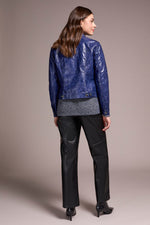 Button Front Faux Leather Jacket - Lapis