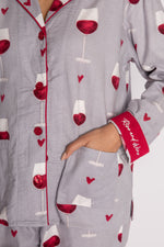 Wine PJ Flannel Set - Grey